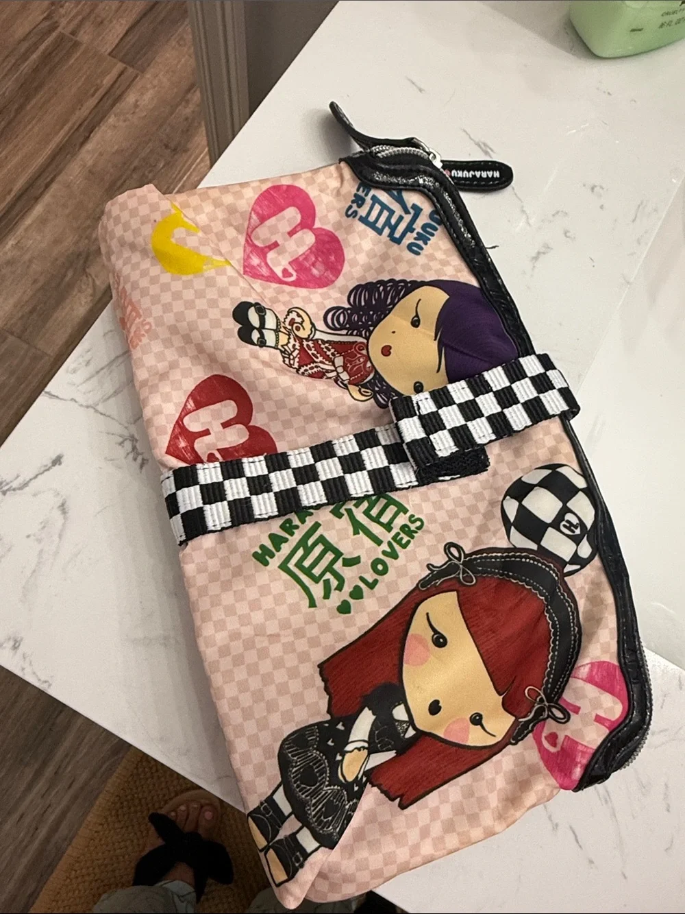 Harajuku Lovers Pink Character Wristlet with Check Strap